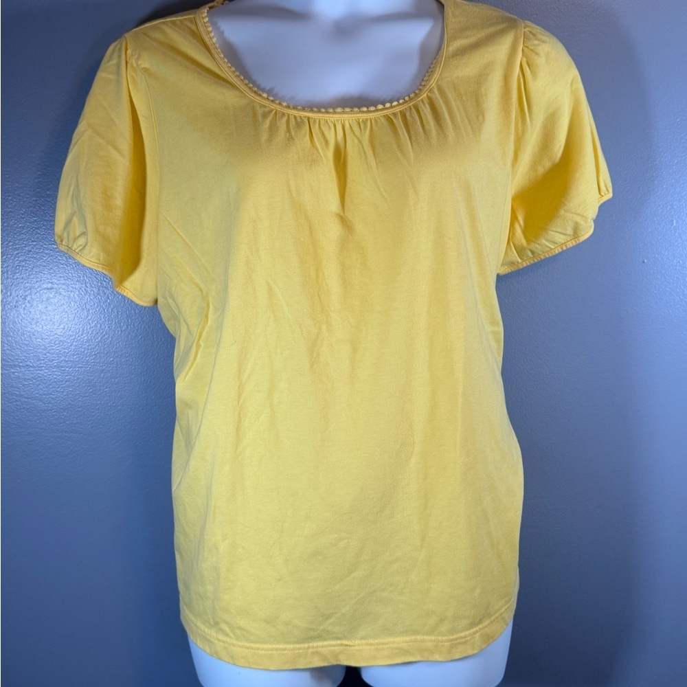 Basic Editions Yellow Short Sleeve Top 3X | Soft Casual Tee Blouse - Picture 3 of 11